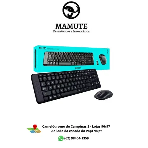 Kit Teclado e Mouse sem fio Logitech MK220 com Design Compacto Conexão USB Pilhas 