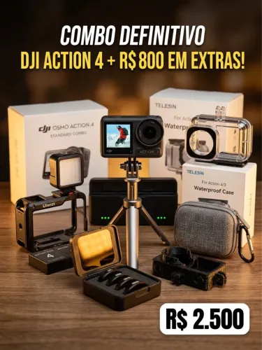 DJI Osmo Action 4 - Praticamente Nova + Combo Completo de Acessórios (R$ 800 em Extras!)
