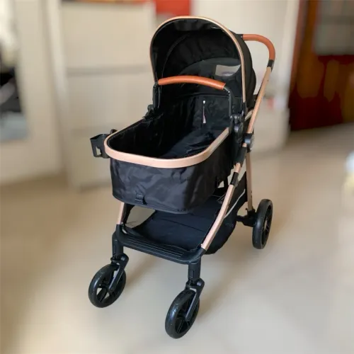 Carrinho de Bebê Passear Baby Apolo Preto Dourado 6 em 1 Assento Reversível