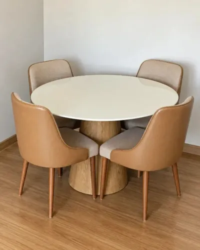 Mesa com 4 Cadeiras de Jantar Mobly Esmeralda II Caramelo e Bege