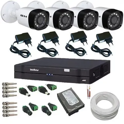 kit 04 camera intel bras  02 bullet 02 domme hd500 gb 720p+acessorios e instalçao( papicu)