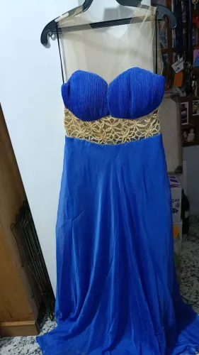 Vestido festa azul com dourado G