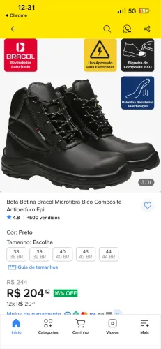 Máscara de solda a20 e botina Bracol n 42