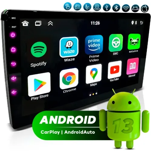 Multimídia Som Tela Painel 2din 9 Polegadas Android Carplay IOS GPS Youtube