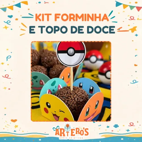 Kit 24 Forminhas e 24 Topos de doces Pokemon