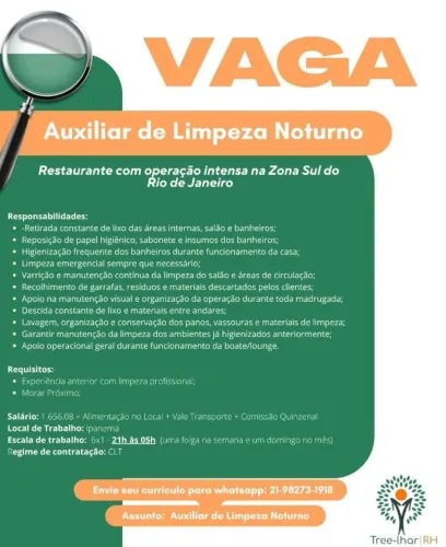 Auxiliar de limpeza - Zona sul