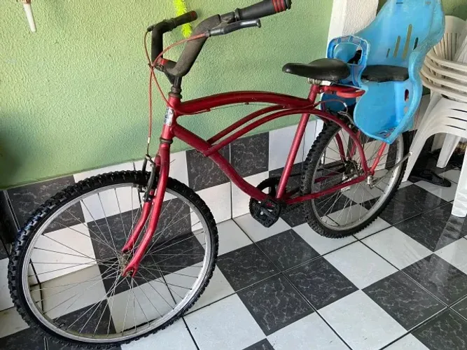 Bicicleta Caiçara Vermelha com cadeirinha para criança