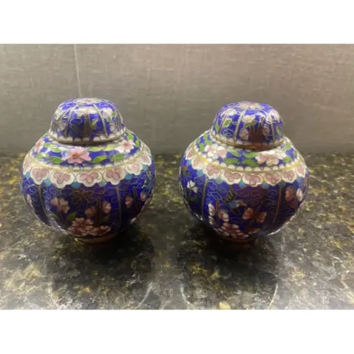 Lote mini dois Potiches Antigos Chinêses Em Cloisonne