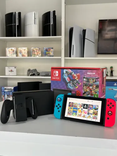 Nintendo Switch V2 Desbloqueado 256GB + 30 Jogos | Completo Original