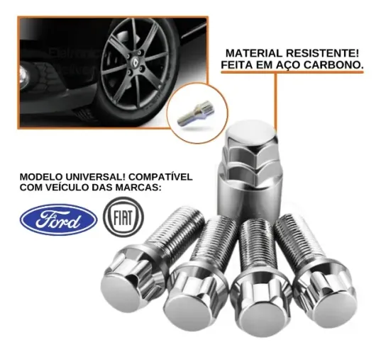 Parafuso Antifurto para Roda Universal (AU731) M12x1,25 Compativel com Fiat e Ford