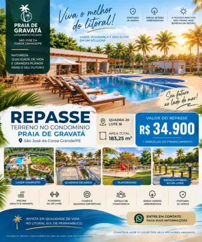 Repasse Terreno Praia de Gravatá - São José da Coroa Grande | 183m²