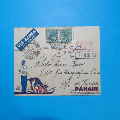 Envelope Panair modelo 1 Porte expresso 2.000 réis - 1934