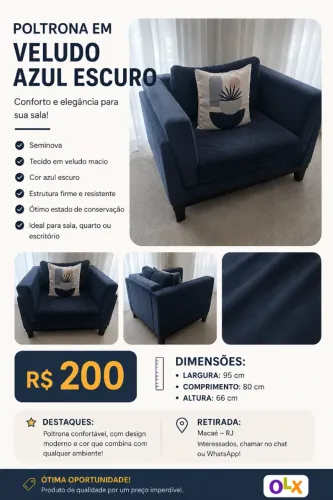 Poltrona em Veludo Azul Escuro