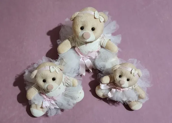 Trio 3 Ursos Ursinhos p/ Nichos Bailarina Decoração Quarto Menina Rosa CKD Confecções