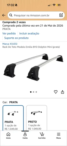 Rack De Teto Modelo Emilia BYD Dolphin Mini (prata)