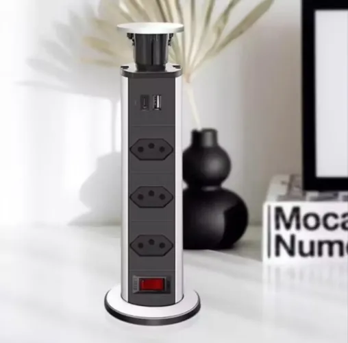 Torre Tomada Retrátil 3 Entradas + Usb Tipo C Embutir Deslizante Bivolt bancada