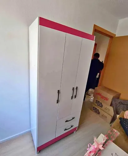 Guarda Roupa Solteiro Rosa / Branco