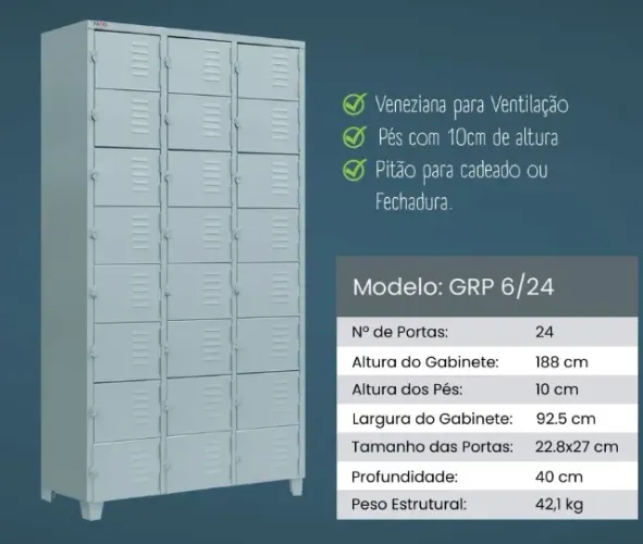Roupeiro de Aço com 24 Portas Mini - GRP6/24
