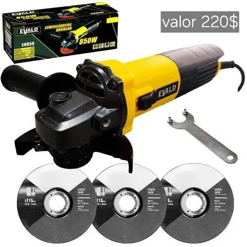 Esmerilhadeira Angular 4.1/2 POL 850W 115MM EV850 EVALD + Kit 3 novoentregamos*