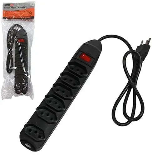 Regua 6 Tomadas Bestfer Preto 3x0,75mm 0,7m Bfh1096
