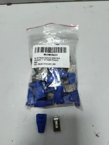 Kit 20 Pecas Conector Rj45 Cat6 Blindado + 20 Capas Protetor Azul