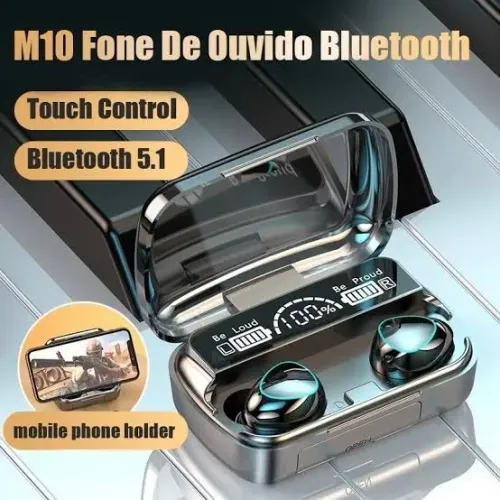 FONE BLUETOOTH V5.1 À PROVA D'ÁGUA COM QUALIDADE 9D E CARREGADOR PORTÁTIL DE CELULAR.