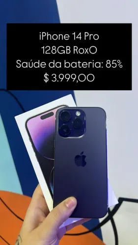 iPhone 14 Pro / 128GB / Roxo / Saúde de bateria 85% / R$ 3.999,00