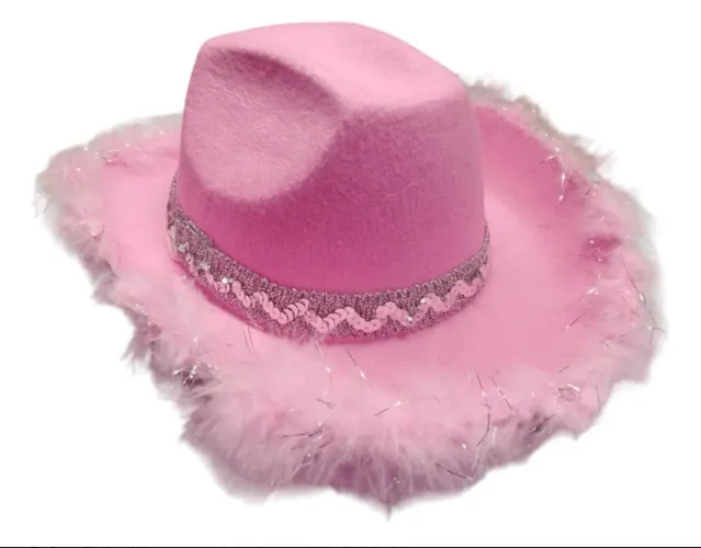 Chapéu boiadeira brilho rosa camurça 