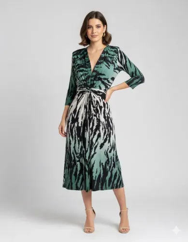 Vestido midi estampado com amarração tam P Sofisticata