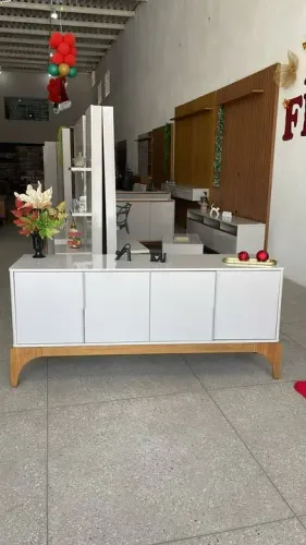 Buffet Aparador Amalfi Sala Estar Jantar Off White/Canela - Montagem Grátis
