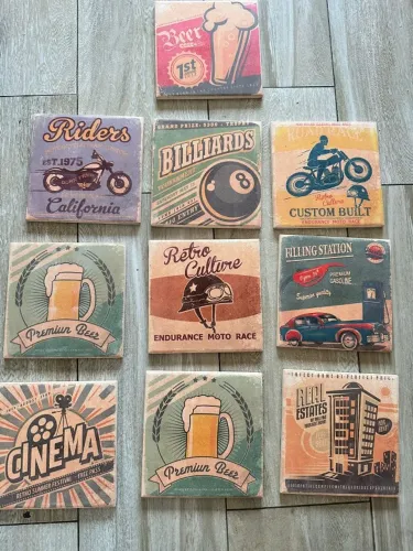 conjunto de Azulejos Decorativos Estilo Vintage (9 peças)