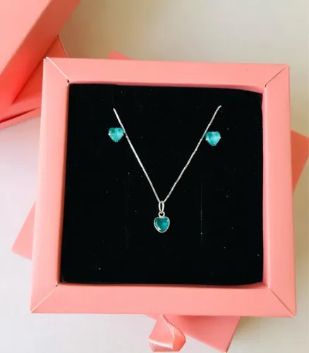 Conjunto Prata 925 Feminino em Coração 