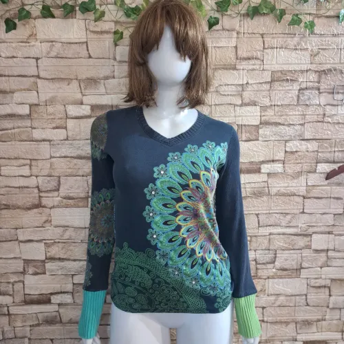 Blusa Desigual Jumper Azul e Verde - Tam M