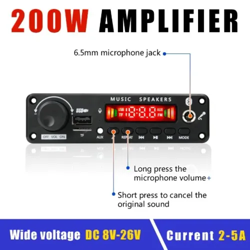 Placa MP3 Amplificada Bluetooth 200w Karaokê