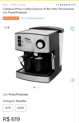 Cafeteira Philco Coffee Express 15 Bar Filtro Permanente Cor Preto/Prata
