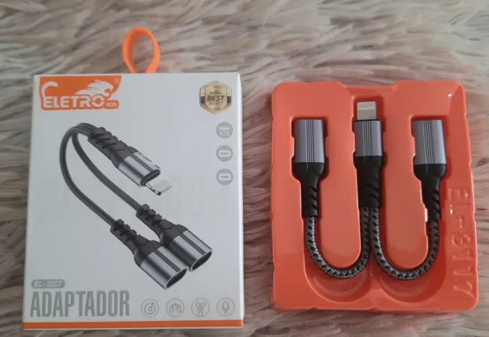 Adaptador Lightning Duplo Lightning Carga e Audio EL-3117 Eletromex<br>