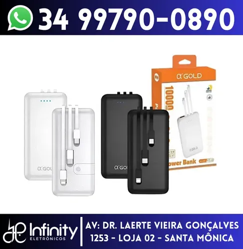 Carregador Portátil 10000mah com Cabo V8 / Tipo-C / iPhone