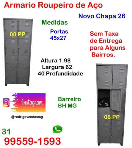 Armario de aço 08 Portas Escaninho Roupeiro comercio Vestiário Industria Academia Loja