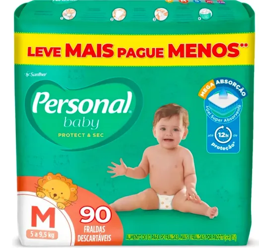 Fralda Protect & Sec 90 Unidades Tamanho Médio Personal Baby