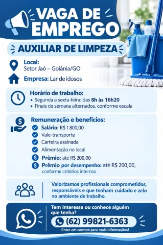 Vaga de emprego - Auxiliar de limpeza