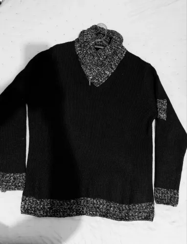 Pulôver Masculino Fino Casual Com Cachecol e zíper