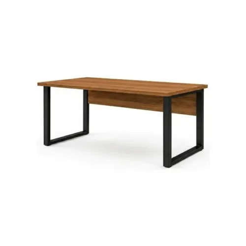 Mesa Escritório Industrial Amadeirada Pé Quadro Estrutura Metálica Premium 24472