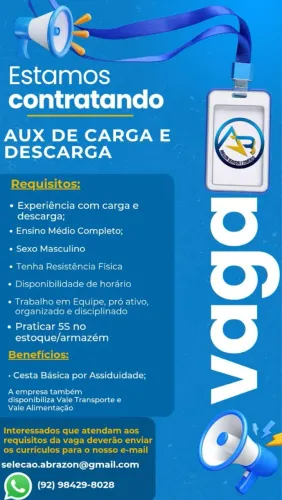 VAGA DE EMPREGO - AUXILIAR DE CARGA E DESCARGA