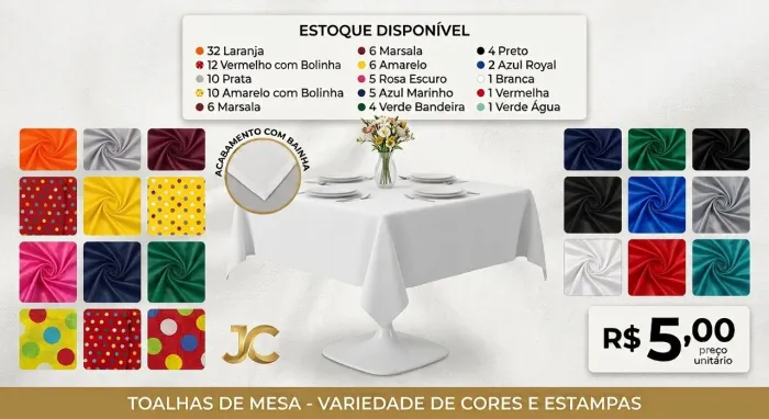 Toalha de Mesa em Cetim 1,5m x 1,5m (Várias Cores e Estampas).