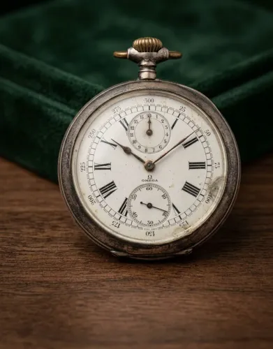 Relógio de Bolso Omega Cronógrafo Prata 0,900 Antigo 52mm
