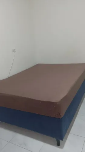 Cama Box Casal com Base Suede Azul e Colchão