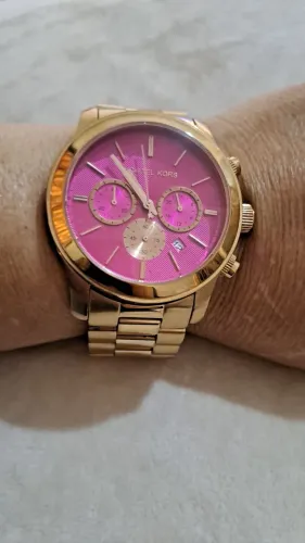 Relógio Michael Kors Feminino Original Dourado Mostrador Rosa Cronógrafo.