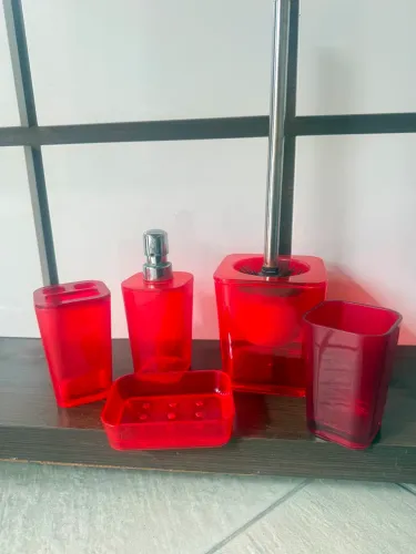 Acessórios para Banheiro Vermelho Translúcido - 5 Peças (Perfeito Estado)