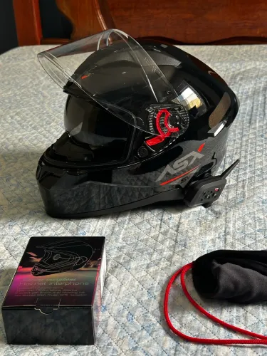 Capacete Moto Asx City Sv + Intercomunicador V6 Plus Bluetooth