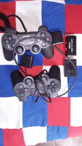 Par de controles ps2 + adaptador para hdmi e memory card Tudo novo sem uso